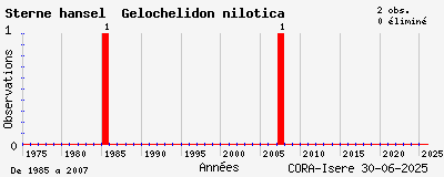 Evolution annuelle des observations de Sterne hansel Gelochelidon nilotica