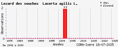 Evolution annuelle des observations de Lézard des souches Lacerta agilis L.