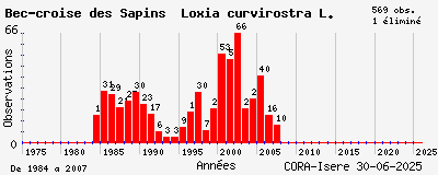 Evolution annuelle des observations de Bec-croisé des Sapins Loxia curvirostra L.