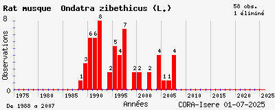 Evolution annuelle des observations de Rat musqué Ondatra zibethicus (L.)