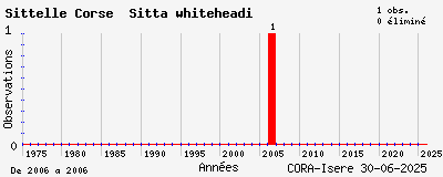 Evolution annuelle des observations de Sittelle Corse Sitta whiteheadi