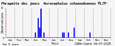 Observations saisonnires (par 5 jours) de Phragmite des joncs Acrocephalus schoenobaenus (L.)