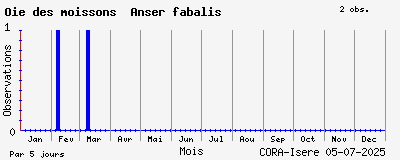 Observations saisonnires (par 5 jours) de Oie des moissons Anser fabalis
