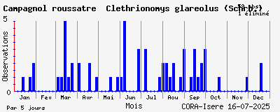 Observations saisonnires (par 5 jours) de Campagnol roussâtre Clethrionomys glareolus (Schrb.)
