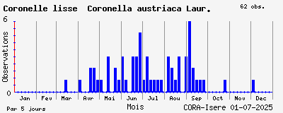 Observations saisonnires (par 5 jours) de Coronelle lisse Coronella austriaca Laur.