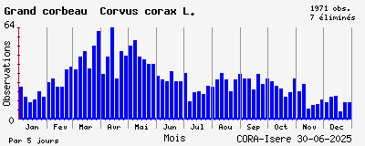 Observations saisonnires (par 5 jours) de Grand corbeau Corvus corax L.