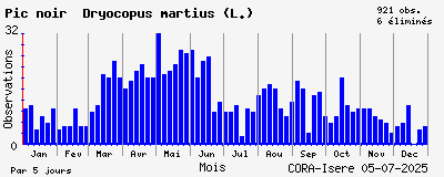Observations saisonnires (par 5 jours) de Pic noir Dryocopus martius (L.)