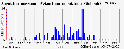 Observations saisonnires (par 5 jours) de Sérotine commune Eptesicus serotinus (Schreb)