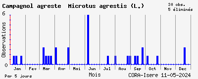 Observations saisonnires (par 5 jours) de Campagnol agreste Microtus agrestis (L.)