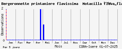 Observations saisonnires (par 5 jours) de Bergeronnette printanière flavissima Motacilla flava_flavissima