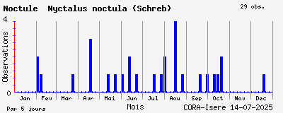 Observations saisonnires (par 5 jours) de Noctule Nyctalus noctula (Schreb)