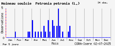 Observations saisonnires (par 5 jours) de Moineau soulcie Petronia petronia (L.)