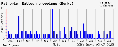 Observations saisonnires (par 5 jours) de Rat gris Rattus norvegicus (Berk.)