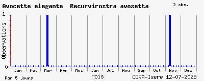 Observations saisonnires (par 5 jours) de Avocette élégante Recurvirostra avosetta