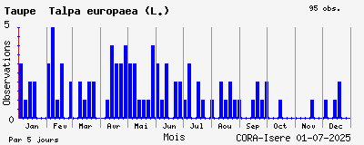 Observations saisonnires (par 5 jours) de Taupe Talpa europaea (L.)