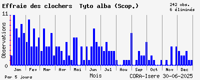 Observations saisonnires (par 5 jours) de Effraie des clochers Tyto alba (Scop.)